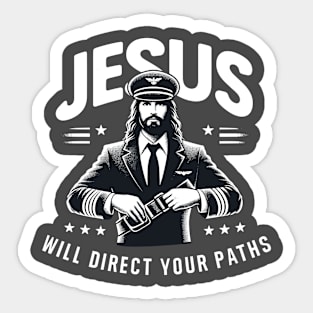 Jesus Will Direct Your Paths Funny Christian Captain Pilot Sticker